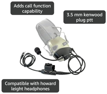 Microphone & PTT for Howard Leight Impact Sports Noise Cancelling Headphones Airsoft (Black) - color: Black