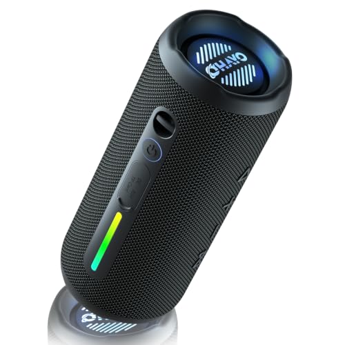 OHAYO Portable Bluetooth Speaker, IPX7 Waterproof, 24W Stereo Bass, LED Lights, Black