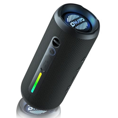 OHAYO Portable Bluetooth Speaker, IPX7 Waterproof, 24W Stereo Bass, LED Lights, Black