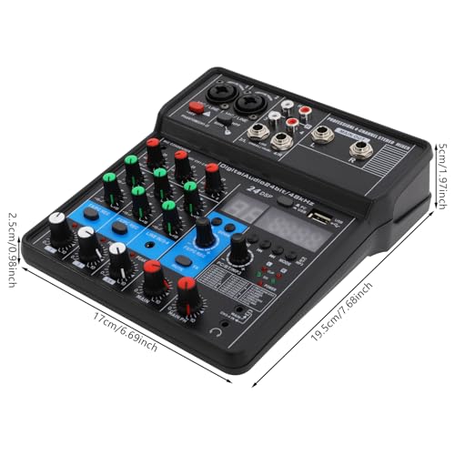 4 Channel USB Interface Mixer, DJ Controller Sound Mixer, Professional Digital Audio, Portable Sound Mixing Console for DJ, Karaoke & Streaming