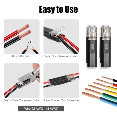 100 PCS Double Wire Plug-in Connector, Wire Cutter & Stripper | Snap-On Blocks with Locking Buckle Design for Low-Voltage Strip Lights DIY Crafting and Wiring Projects, Model Kits 2 Pin