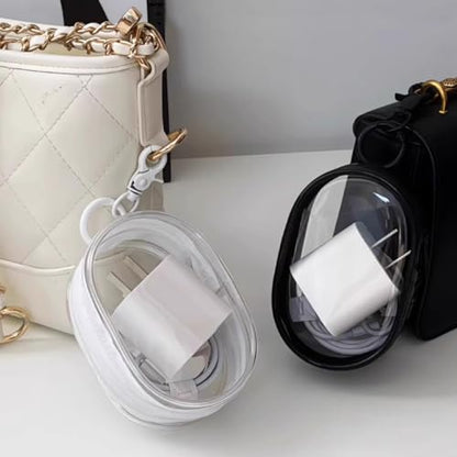 2 Pcs Cable Storage Case Portable Hanging Transparent Headphone Case Zipper Closure Visible Minimalist Earphone Case for USB Flash Drive,Keys, Mini Lipstick, Earbuds (Black, White), Earphone Case