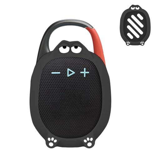 Silicone Case Cover Compatible with JBL Clip 5 Bluetooth Speaker, Soft Protective Speaker Sleeve with Cute Cartoon Design, Washable Shockproof Anti-Scratch Silicone Skin, Black
