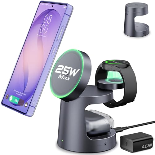 Qi2.2 25W 3-in-1 Magnetic Wireless Charger for Samsung, Compact & Foldable | Fast Charging Station for MagSafe for S26 Ultra/Z Fold 8/Fold8 Ultra, Travel Charger Stand (Not for Watch 9/Ultra2)