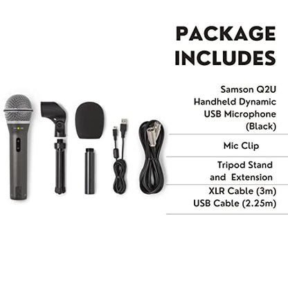 SAMSON Q2U USB/XLR Dynamic Microphone Recording and Podcasting Pack (Black) | For recording and podcasting