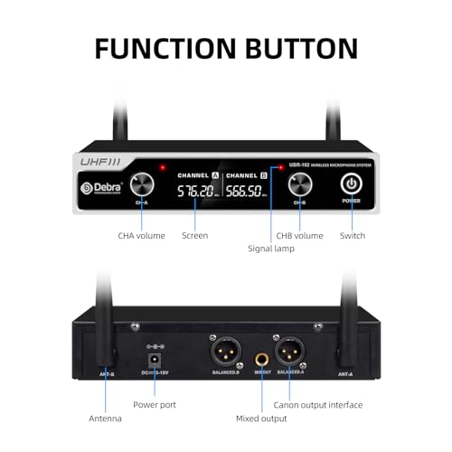 D Debra Wireless Microphone System UHF UBR-102 with Cordless Handheld Lavalier Headset Mics, 260ft Range, Suitable for Church, Lectures, Karaoke, Weddings, DJ, and Bars (1 Handheld & 1 Bodypack) - size: 1 Handheld & 1 Bodypack