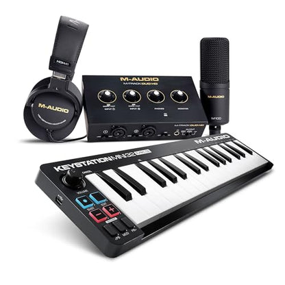 M-AUDIO Keystation Mini 32 MK3 MIDI Controller Bundle with M-Track Duo HD Audio Interface Pack for Studio Recording, Music Production, Podcasting, Streaming
