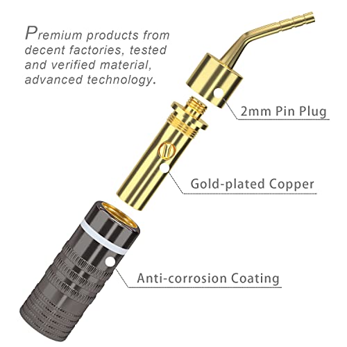 SKW Speaker Wire Connectors, Convertible Connectors Gold Plated Speaker Pin Plugs, 2 mm Pin Banana Screw Plug for Speaker Cable (4pcs) | 24K gold-plated plugs, convertible for binding posts and spring clips, no soldering required, for amplifier home theat