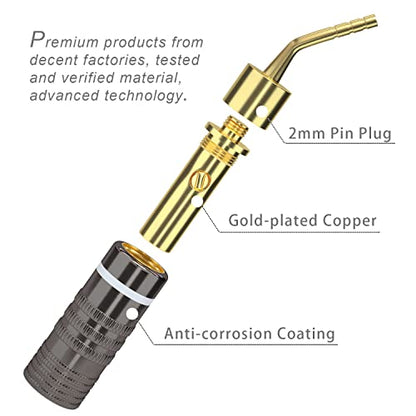 SKW Speaker Wire Connectors, Convertible Connectors Gold Plated Speaker Pin Plugs, 2 mm Pin Banana Screw Plug for Speaker Cable (4pcs) | 24K gold-plated plugs, convertible for binding posts and spring clips, no soldering required, for amplifier home theat