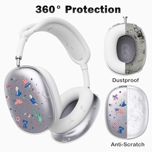 for AirPods Max 2/1 Headphones 4th of July Patriotic Ear Covers | American Flag Clear Ear Cups Cover | White Silicone Ear Pad Case Headband Cover for Apple AirPods Max 2/1 (2026/2024/2020) - color: American Flag A