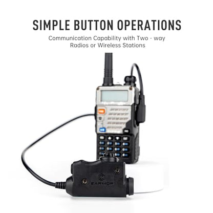 EARMOR M51 PTT Adapter for Baofeng Kenwood 2-Pin Push to Talk Radio Adapter | Fit for Earmor M32 Plus, M32X Plus Tactical Headsets, Wouxun, Retevis, Quansheng, TYT two-way radios Walkie Talkie, Black