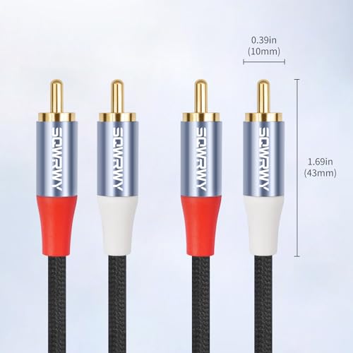 10FT RCA Cables, 2RCA to 2RCA Audio Cable with Gold-Plated Connectors, Dual Shielded– Against Noise (Hum), Nylon Braided Jacket for Home Theater, Stereo Systems, TVs, Musical Instruments 2-Pack