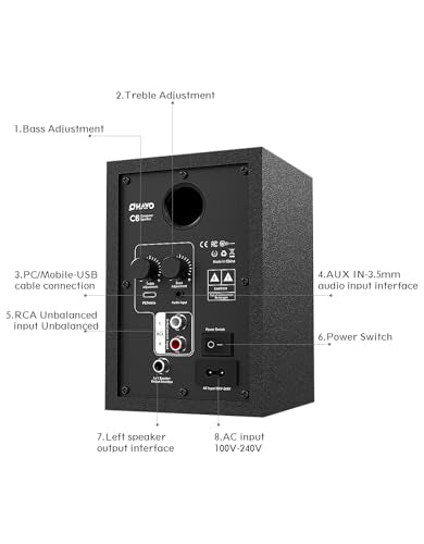 OHAYO 60W Computer Speakers, Bluetooth 5.3, Stereo 2.0, 1 Pair, Black - color: Black