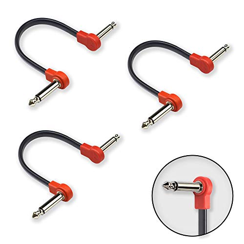 Flat Low Profile Guitar Patch Cable 6 inch for Effects Pedals, 1/4 inch Right-Angle, Red, 3-Pack New Version - color: Red, size: 6"
