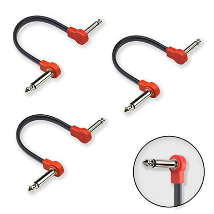 Flat Low Profile Guitar Patch Cable 6 inch for Effects Pedals, 1/4 inch Right-Angle, Red, 3-Pack New Version - color: Red, size: 6"