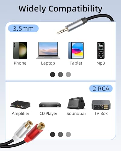 RCA to 3.5mm Aux Cable,3.5mm Male to 2 RCA Female Headphone Jack Audio Adpter Extension Cable,1/8 to 2RCA Auxiliary Stereo Y Splitter Cable for Phone,Tablet,Computer,MP3(1Ft/2Pack) - style: Male to Female