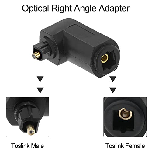 Optical Toslink Right Angle Digital Audio Cable Adapter 90 Degree Male to Female Jack 360 Rotates Plug Connector for TV Fiber Optic Toslink Cable, 4 Pcs