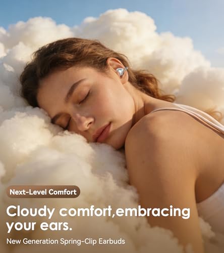 King Lucky Open-Ear Clip-On Earbuds for Running, Bluetooth 6.0 Wireless Headphones with Memory Spring, Secure Fit for Small Ears & Glasses Wearers, 45H Playtime, ENC Mic, IPX5 Waterproof (White) - color: White