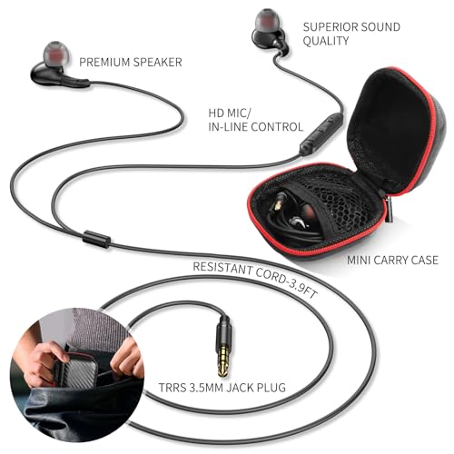 ASKUBSKU Wired Headphones Earbuds for School Laptop PC Chromebook, Black | Corded Ear Buds with 3.5mm Plug in Audio Jack Mic HiFi Stereo Clear Call Volume Control for Kindle Fire/Switch/Android