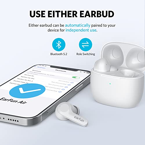 EarFun Air True Wireless Earbuds, Bluetooth Earbuds with 4 Mics Clear Call | IPX7 Waterproof, Game Mode, Deep Bass, Wireless Charging, USB-C Fast Charge, 35Hrs, White - color: White