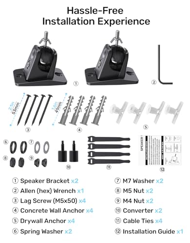 Universal Rear Speaker Wall Mount Bracket for Satellite Surround Sound | Max 11 lb Load, 1/4-20 & M5/M4 Threads Mounting, Wall & Ceilling Mount, Fits Roku, Polk, Samsung Q990F Q990D & More, 2-Pack