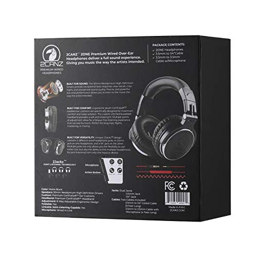 2CANZ Over-Ear Professional Wired DJ Headphones - 50mm Neodymium Drivers, Closed Back, Plush Comfrasoft Ear Cushions, 8-Way Adjustable Earpads, Foldable, and Joint Listening