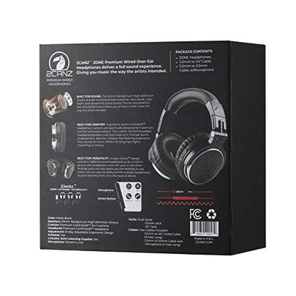 2CANZ Over-Ear Professional Wired DJ Headphones - 50mm Neodymium Drivers, Closed Back, Plush Comfrasoft Ear Cushions, 8-Way Adjustable Earpads, Foldable, and Joint Listening