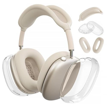 3-in-1 Case for AirPods Max, Clear TPU Ear Cup Protectors & Silicone Headband Cover, Anti-Scratch Accessories Set Compatible with AirPods Max 2/1 (2026/2024/2020), Starlight - color: A2-Starlight