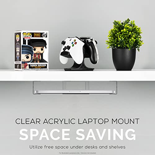 BRAINWAVZ Transparent Under Desk Laptop Holder Mount with Adhesive & Screw in, Devices Upto 1.8" Thick for Laptops, Macbooks, Surface, Cable Box, Routers, Keyboard, Modems, Network Switch & More - color: Transparent