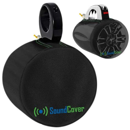 Black 600D Marine Wake Tower Speaker Covers – Small (H 7.9" × W 7.9" × D 8.3") – Weather-Resistant Covers for Marine & ATV Speakers - color: Black, size: SMALL