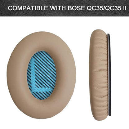 Replacement Ear Pads for Bose QuietComfort 35 35 II 15 25(qc 35 25 15/QC35 ii), Headphone Ear Covers, High Density Memory Cotton, Soft Leather, Adaptive Noise Isolation Headphones Pads Cushions - color: khaki, style: QC35