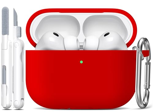 for AirPods 2nd/1st Case Silicone Cover, Red | Compatible with Apple AirPods 2nd/1st (2019/2016) Generation with Keychain & Cleaner Kit, Wireless Charging Compatible - color: Red