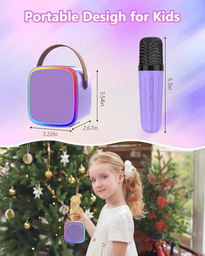 Mini Karaoke Machine with 2 Wireless Microphones Kids Toys | Portable Bluetooth Speaker for Kids Adults Toddler, Christmas Girls Toys for 4 5 6 7 8 9 10 12 Year Old Birthday Gift Ideas - color: Purple