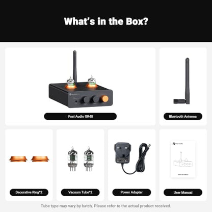 Fosi Audio GR40 튜브 프리앰프, DAC, 스테레오 헤드폰 앰프 3.5mm 홈 오디오, 액티브 스피커/헤드폰용, 블루투스 및 USB/옵트/동축 기능이 있는 디지털-아날로그 오디오 컨버터 프리앰프