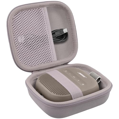 for Bose New SoundLink Micro 2nd Gen Speaker Protective Case, Sand | EVA Hard Shell, Soft Velvet Lining, Durable Wrist Strap, Portable Travel Bag with Carabiner, Mesh Accessory Pocket - color: Sand Case