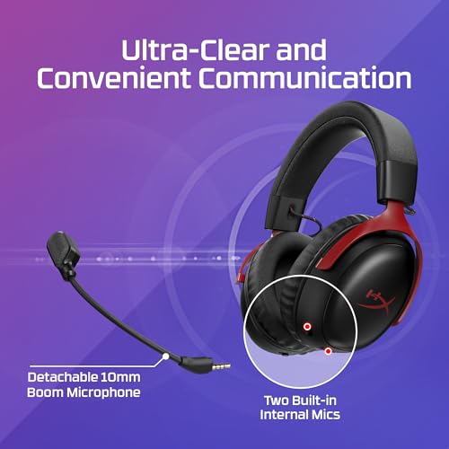 HyperX Cloud III S – Wireless Gaming Headset, 2.4GHz, Bluetooth, Battery Life up to 120 Hours 2.4GHz / 200 Hours Bluetooth, 53mm Angled Drivers, 10mm Detachable Mic, Customizable – Black/Red | 2.4GHz, Bluetooth, 53mm Angled Drivers, 10mm Detachable Mic -