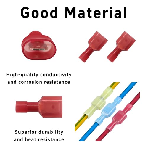 100Pcs Red Male Spade Connectors 22-16 AWG, Nylon Insulated Quick Disconnect Terminals, Tinned Copper Crimp Wire Connectors for Automotive, Speaker, Electronics - size: 22-16 AWG