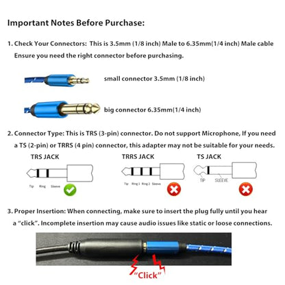 6.6ft Long 1/4 inch to 3.5mm Stereo Jack Cable, 6.35mm to 3.5mm Aduio Cable Adapter, 1/4 to 1/8 Male to Male Auxiliary Aux Cord, for Guitar, Cellphone, Laptop, Switch, Home Theater Devices (6.6ft) - size: 6.6ft