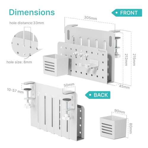 Desk Side Storage Organizer, Fits Flat Edge 0.4" to 2.2", White | No Drill Under Desk Laptop Holder, Clamp on Desks Shelf with Pegboard Accessories, Hanging Laptop Mount - color: White