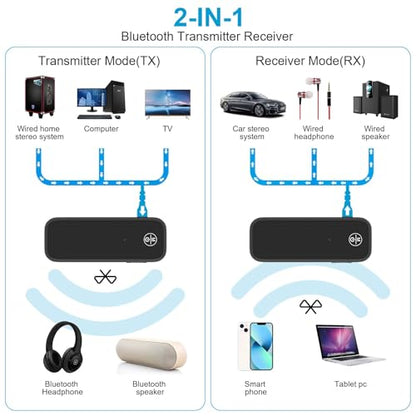 Bluetooth 5.4 AUX Adapter for Car, 2 in 1 Bluetooth Transmitter Receiver for TV Headphones Home Stereo Speaker, Hands-Free Calls, 3.5mm Wireless Audio Adapter - color: Black