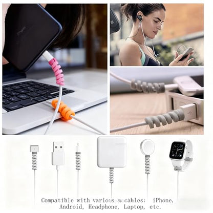36 PCS Cable Protectors for iPhone iPad Charger End Cord Savers with 2 Desk Cable Clips, Spiral USB Wire Protector for Headphone MacBook Laptop Earphone Cell Phone Cute Cable Wrap Accessories