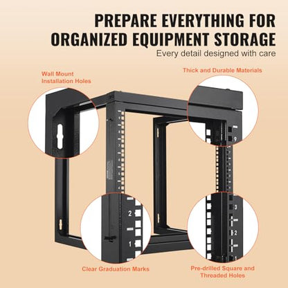VEVOR 9U Server Rack, Wall Mount Network Rack for 19 Inch IT & AV Equipment, Open Frame 18" Deep 150 lbs Max Load Capacity - size: 9U-1