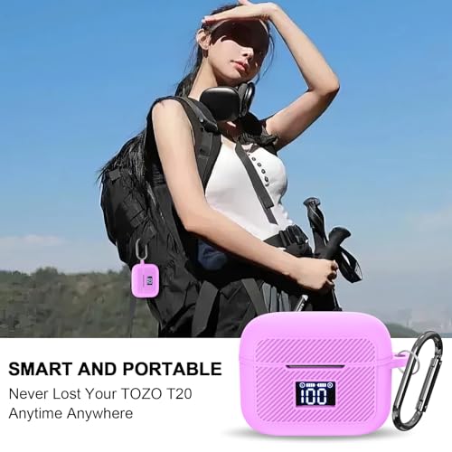 Compatible with TOZO T20 Case Cover, Soft Silicone Skin Case with Keychain, Shock Absorbing and Anti-Drop Protective Case with LED Power Display for Men and Women [Front LED Visible] Light Purple - color: Light Purple