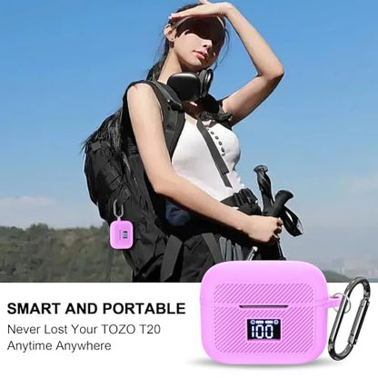 Compatible with TOZO T20 Case Cover, Soft Silicone Skin Case with Keychain, Shock Absorbing and Anti-Drop Protective Case with LED Power Display for Men and Women [Front LED Visible] Light Purple - color: Light Purple