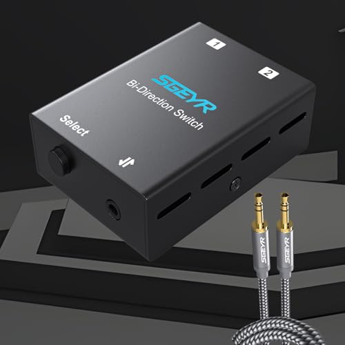 SGEYR Audio Switcher 3.5mm Bi-Direction Switch 2-in-1 Out/ 1-in-2 Out Audio Stereo Mixer Mini Sound Mixer for PC Versatile Connectivity