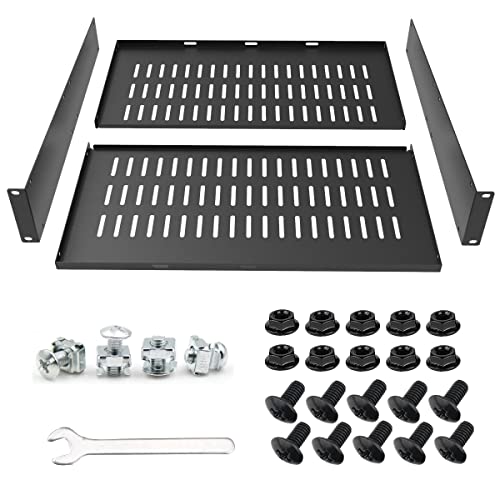 2U 16" Server Rack Shelf for 19-inch Network Rack or Cabinet | Universal Vented Rack Mount Cantilever Tray -16 Inch Deep for Server, IT & Sound Equipment Black (2U16InD) - size: 2U16InD