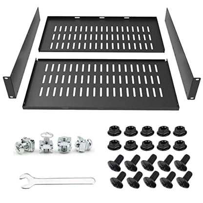 2U 16" Server Rack Shelf for 19-inch Network Rack or Cabinet | Universal Vented Rack Mount Cantilever Tray -16 Inch Deep for Server, IT & Sound Equipment Black (2U16InD) - size: 2U16InD