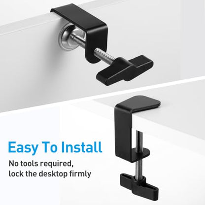 Totority 2 Pack Table Mount Clamps, Low Profile Metal Desk C-Clamp | Black Metal C-Clamps for Desk Mounting, Microphone Arms, Studio Setups, and Workspace Organization with Compact Design