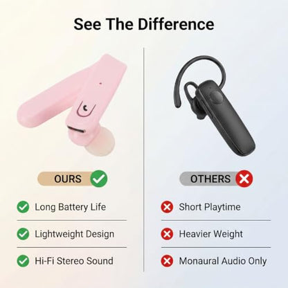 Single Ear Bluetooth Headset, Handsfree Earphone with Mic, IP67 Water Proof Ear Hook Wireless Earpiece for Truck Driver Laptop Cell Phone (Pink) - color: Pink