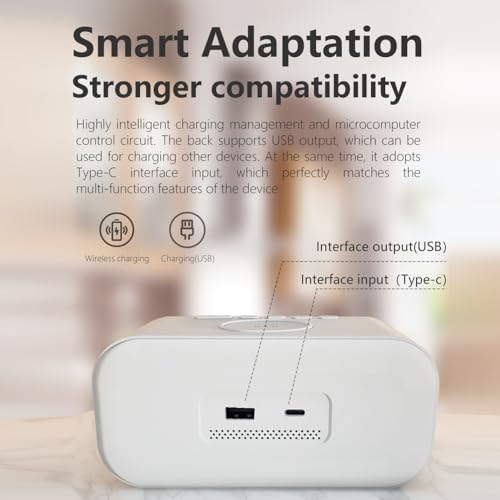 IHAO 5in1 Multi-Functional Alarm Clock with Wireless Charging 15W Fast Charger for Phone & Earbuds 3 Group Alarms, Dimmable Night Light, USB Port, Digital Clock Adjustable Light Mini Mirror QXF-805 - color: Wireless Charger Alarm Clock Qxf-805 White